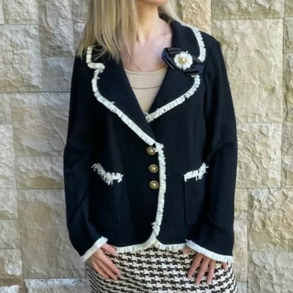St. John Charcoal Blazer with Ivory Accents - Picture 6 of 10